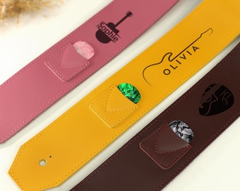 Guitar Strap, Personalized Gifts for Musician, Custom Leather Guitar Strap, Bass Acoustic Guitar Straps for Him, Engaved Guitar Strap Brown