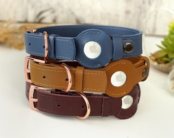 Echtes Leder AirTag-Hundehalsband, personalisiertes Hundehalsband mit Airtag-Halter, Sicherheits-Tracking-Haustierhalsbänder, kundenspezifisches Hundehalsband für kleine und große Hunde