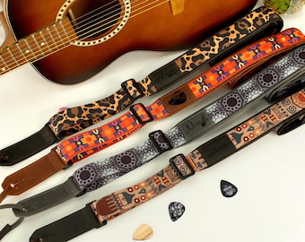 Correa de guitarra ancha personalizada, correas de guitarra personalizadas, 6 patrones únicos, correa de guitarra de cuero ajustable con nombre, regalo para guitarristas