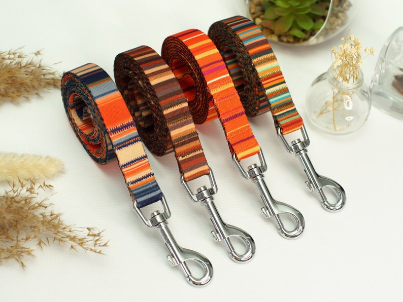 Custom Dog Leash With Leather Name Tag, Striped Pattern Pet Leash ...