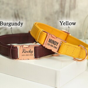 Collar de cuero personalizado para perros, collar personalizado para perros con hebilla de metal de oro rosa, collar para perros para niños y niñas, collar para perros grabado con nombre imagen 5