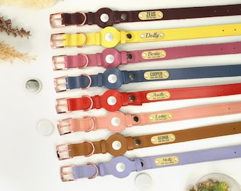 Personalisiertes Leder-Hundehalsband mit AirTag-Halter, Apple Airtag-Hundehalsband mit Namensschild, Benutzerdefiniertes Tracking-Haustierhalsband für kleine und große Hunde