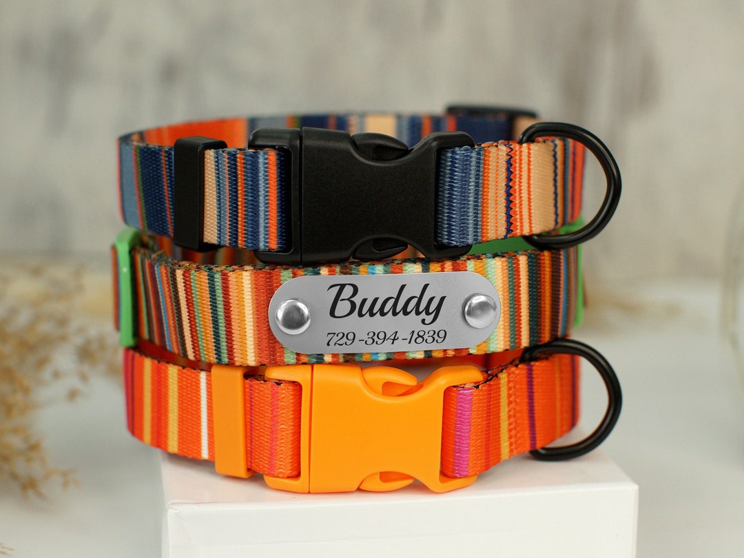 Striped Personalized Dog Collar, Aztec Dog Collar Small Medium Large