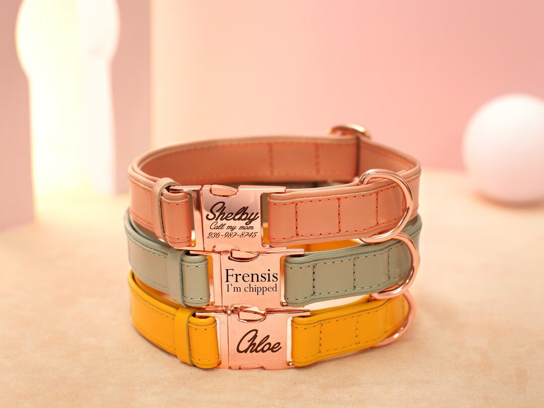 Personalized Dog Collar, Leather Dog Collar With Name ID Tag, Custom