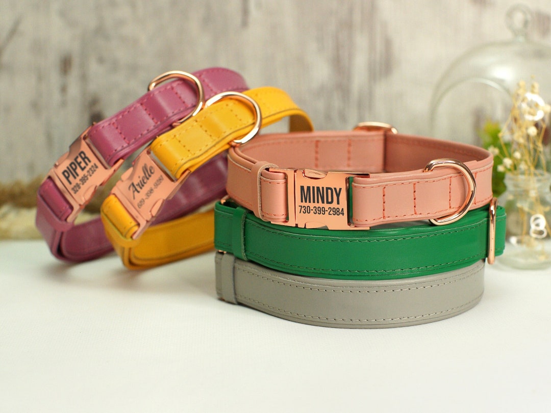 Engraved Dog Collar Leather, Personalized Dog Collar With Buckle, Small ...