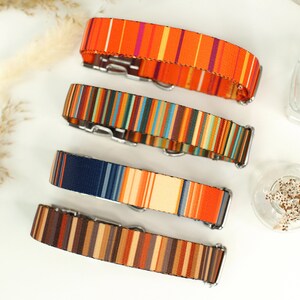 Striped Dog Collar with Engraved Metal Buckle, Custom Pet Collars for Small Medium Large Dogs Puppy, Personalized Dog Collar, Boy Dog Collar image 6