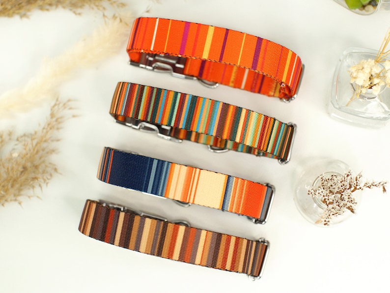 Striped Dog Collar with Engraved Metal Buckle, Custom Pet Collars for Small Medium Large Dogs Puppy, Personalized Dog Collar, Boy Dog Collar image 6
