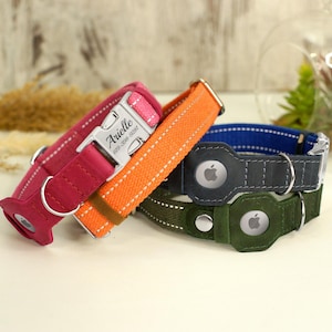 Reflective Airtag Dog Collar, Soft Cotton Dog Collar with Airtag Holder, Personalized Safety Dog Collars, Apple Air Tag Pet Collar