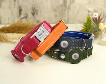 Coleira refletora para cães com Airtag, coleira macia de algodão com suporte para Airtag, coleiras de segurança personalizadas para cães, coleira para animais de estimação com Airtag da Apple.