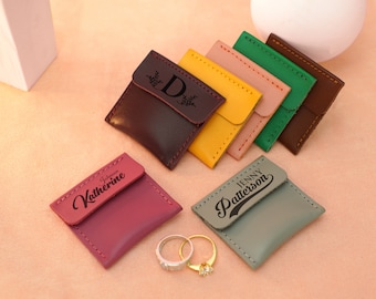 Personalized Leather Ring Case, Slim Engagement Pouch, Travel Ring Holder, Wedding Ring Case Box, Custom Jewelry Storage, Gifts for Her