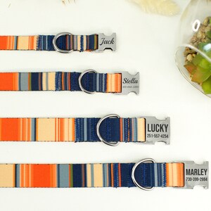Striped Dog Collar with Engraved Metal Buckle, Custom Pet Collars for Small Medium Large Dogs Puppy, Personalized Dog Collar, Boy Dog Collar Black