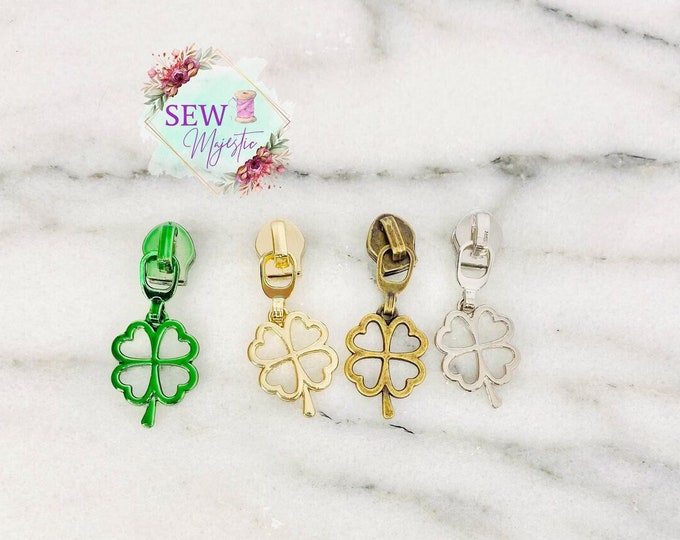 Green or Gold Size #5 Nylon Shamrock (4 Leaf Clover) Zipper Pull