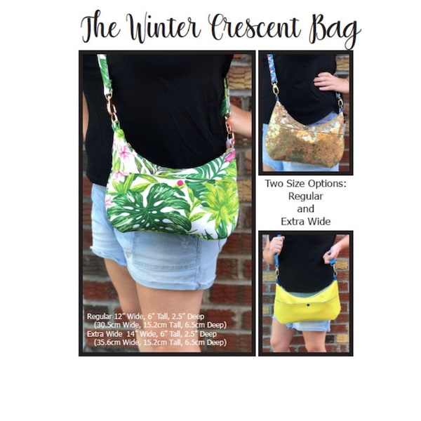 Winter Crescent Bag, PDF Pattern, Bag Pattern, Sewing Pattern for Bags, Sewing PDF Pattern, Sew Majestic, Hobo Bag Pattern