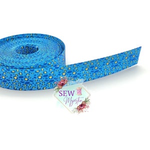 1&quot; Blue with Yellow Leopard Webbing 3 Yards, Seatbelt Webbing, For Straps, For Bagmaking, Sewing Notion, Leopard Print, Animal Print