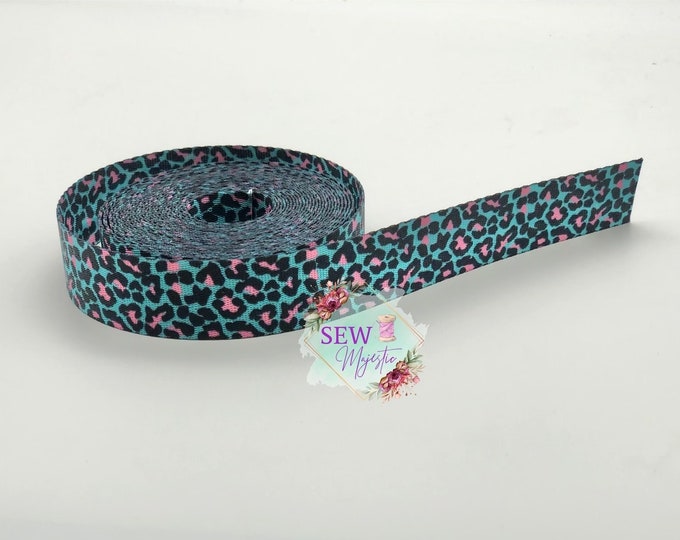 1" Blue and Pink Leopard Webbing 5 Yards