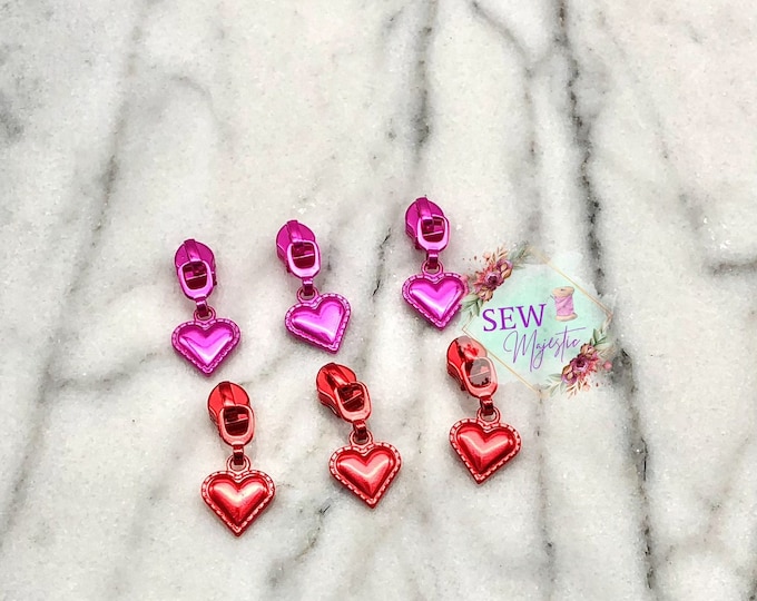 Red Heart Zipper Pull, Pink Heart Zipper Pull, Size # 5 Nylon Zipper Pull, Heart Pull for Bagmaking, Fun Zipper Pull, Colorful Zipper Pull