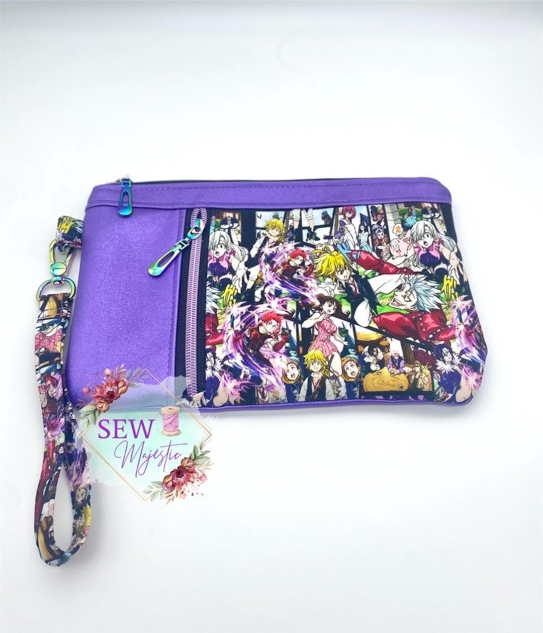 Anime Wristlet, Zippy Clutch, Purple Purse, Gift for Anime Fan, Fandom ...