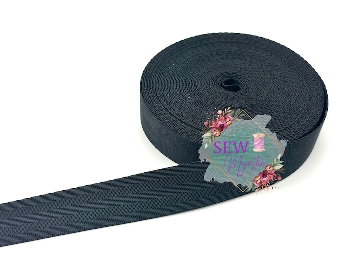 1" Black Webbing 3 Yard Cut, Seatbelt Webbing, solid color Webbing, straps, For Bagmaking, By the Yard, Sewing Notion, Sew Majestic