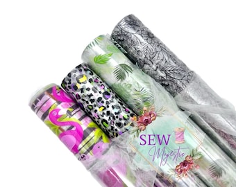 Clear TPU Vinyl, For Sewing, For Bagmaking, Vinyl Fabric, 18" Roll of Vinyl, Vinyl Fabric, Sew Majestic, Flamingo, Leopard Print, Leaves