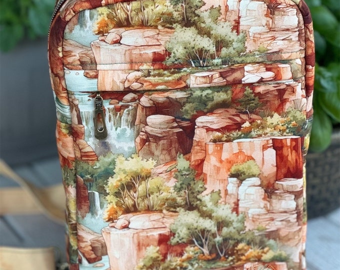Nature Sling Bag by Sew Majestic, Southwest themed purse, sling backpack, Handmade with Custom Canvas Fabric, Gift for Nature Lover