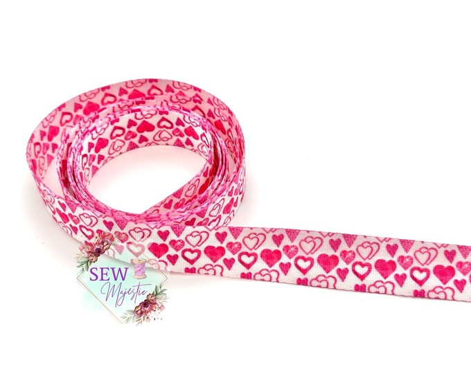 1" Pink Heart Webbing 3 Yard Cut