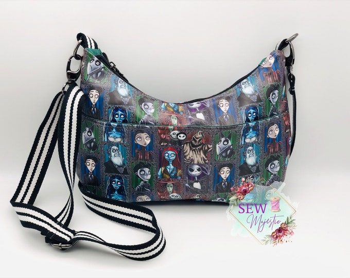 Halloween Crossbody Purse, Hobo Bag, Pumpkin Purse, Skeleton Bag, Comic Con Bag, Custom Handbag, Sew Majestic, Spooky Purse, Horror Purse