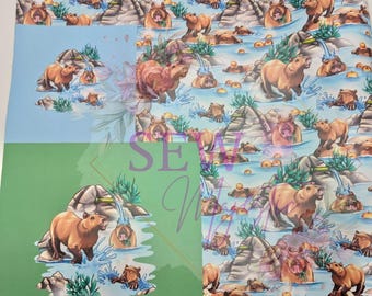 FLAW Capybara Vinyl Fabric Rapport, Animal print, For Sewing, For Bagmaking, Roll of Vinyl, Smooth Vinyl, Faux Leather,  Sew Majestic