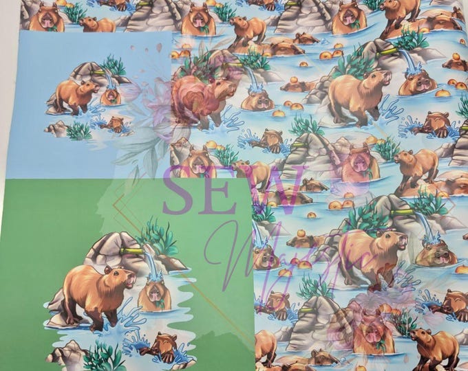 FLAW Capybara Vinyl Fabric Rapport, Animal print, For Sewing, For Bagmaking, Roll of Vinyl, Smooth Vinyl, Faux Leather,  Sew Majestic