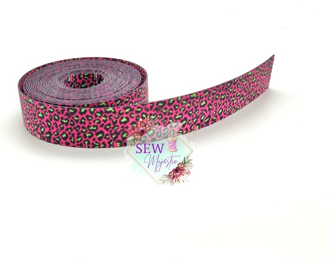 1" Pink and Green Leopard Webbing By the Yard