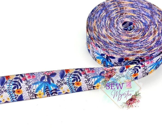 1" Blue Floral 3 Yards, Seatbelt Webbing