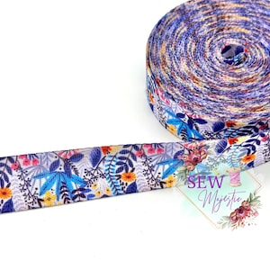 1&quot; Blue Floral 3 Yards, Seatbelt Webbing, For Bagmaking, For Straps, Sew Majestic, Flower Webbing, Blue Webbing, Sewing Notion