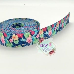 1" or 1.5" Tropical Floral Webbing 3 Yards, For Bagmaking, For Straps, Sewing Notion, Tropical Webbing, Floral Straps, Colorful Webbing