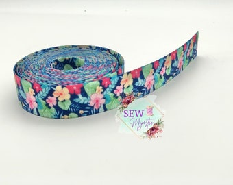 1" or 1.5" Tropical Floral Webbing 3 Yards, For Bagmaking, For Straps, Sewing Notion, Tropical Webbing, Floral Straps, Colorful Webbing