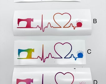 Sewing Heartbeat EKG Vinyl Decal