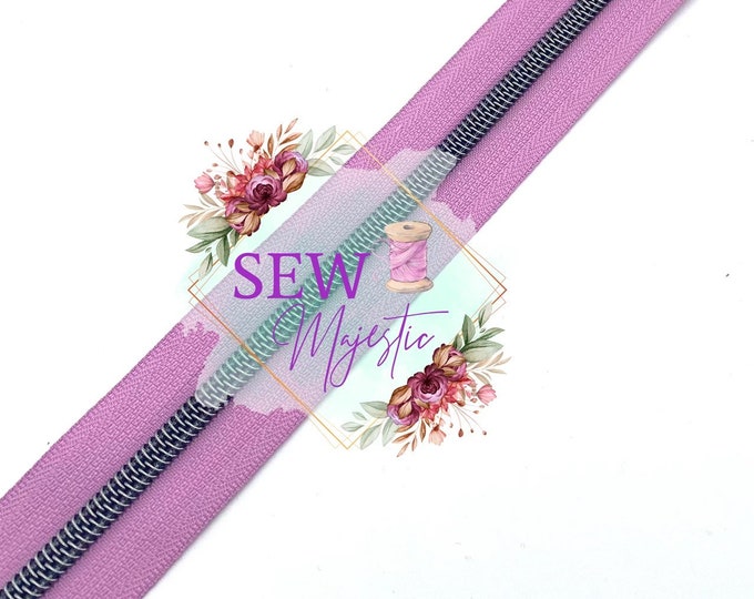 LiLac Gunmetal Zipper Tape, Size #5, Nylon Zipper tape, For Bagmaking, Sew Majestic, Purple Zipper Tape, Gunmetal Zipper Tape, Sewing Notion