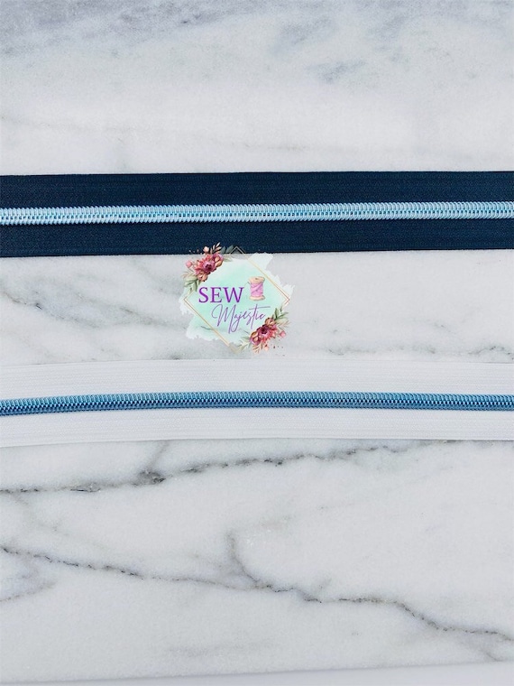 Sky Blue and Black or White Size #5 Nylon Tape, Nylon Zipper Tape, Blue Teeth Zipper, Purse Zipper, Black Zipper Tape, White Zipper Tape