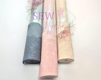 Blooming Embossed Vinyl, For Sewing, For Bagmaking, Vinyl Fabric, Custom Vinyl, Embossed Vinyl, 18" Roll, Sew Majestic, Faux Leather, Floral