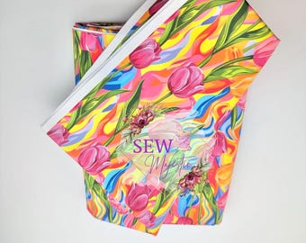 Tulip Majestic Nylon Fabric, Waterproof, By the Yard, For Bagmaking, Bonded Nylon, Bright Floral Fabric, Sewing Notion, Sew Majestic