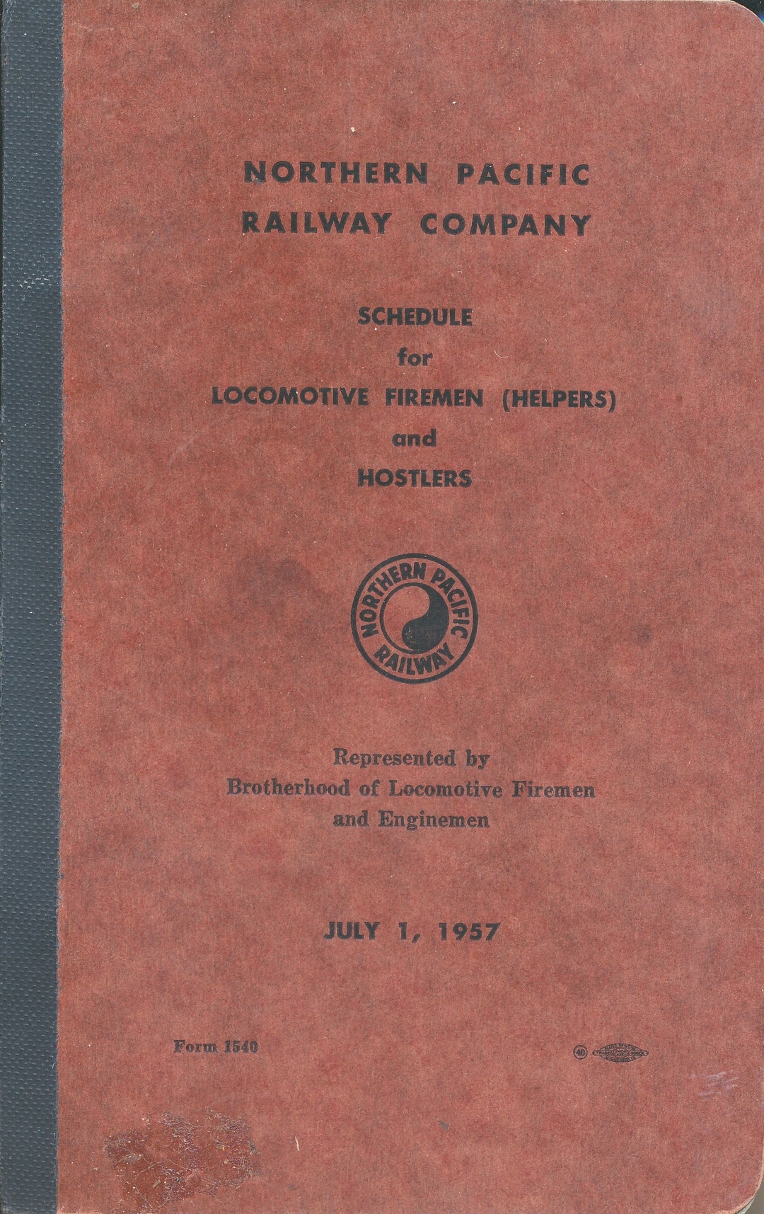Northern Pacific Railway Schedule for Locomotive Fireman Helpers and ...