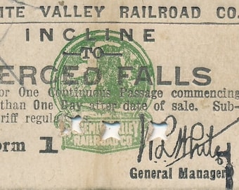 Op de afbeelding: Een vintage ticket van de Yosemite Valley Railroad Company voor een enkele reis naar Merced Falls. Het ticket is gedateerd 1921 en is gemarkeerd met "Form 1".