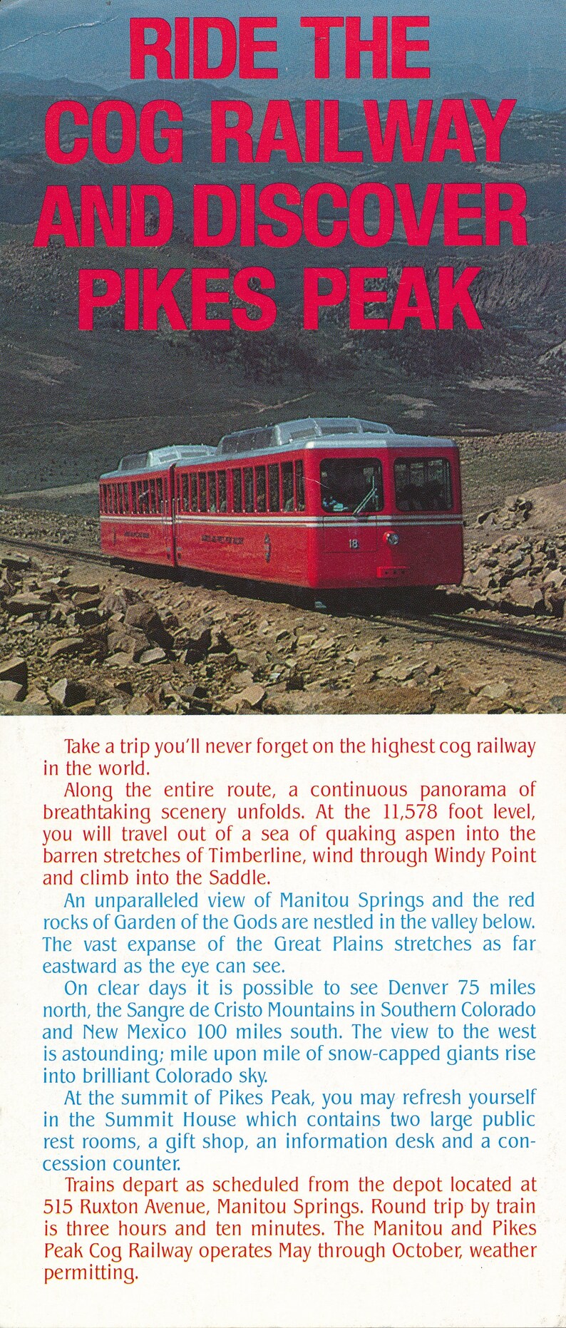 Manitou and Pikes Peak Cog Railway Lot of 8 Brochure/timetables - Etsy