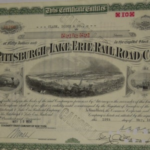 The Pittsburgh and Lake Erie Railroad Company Less than 100 Capital Stock dated 1936