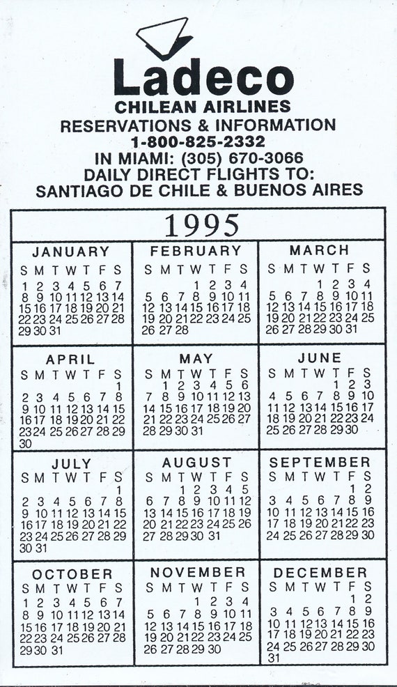 Ladeco Airlines Calendar for 1995 and Sheet on Airport Information for the  Airports That Ladeco Serves - Etsy