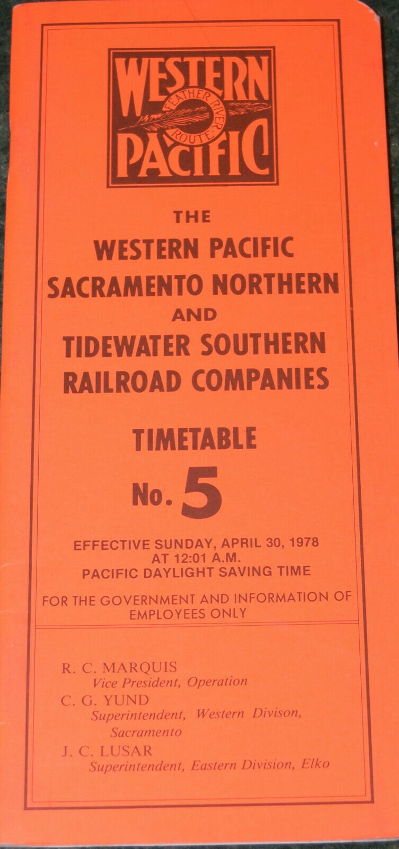 Western Pacific Railroad Employee Timetable 5 1978 Includes SN Etsy