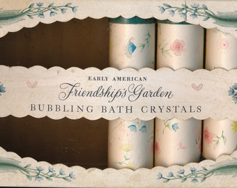 Antik Set von 4 Vintage Shulton Friendship Garden Sprudel Badekristall Tubes.