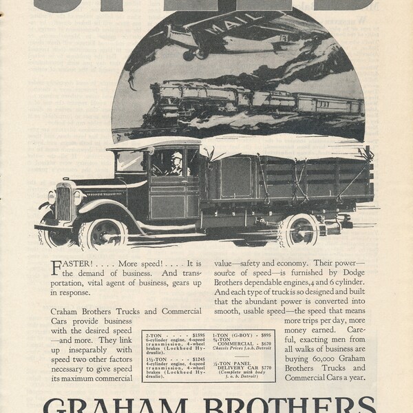 Vintage Trucks 3 Magazine Ads from the 1920's and 1930's for Studebaker Trucks, White Trucks and Graham Brothers Trucks