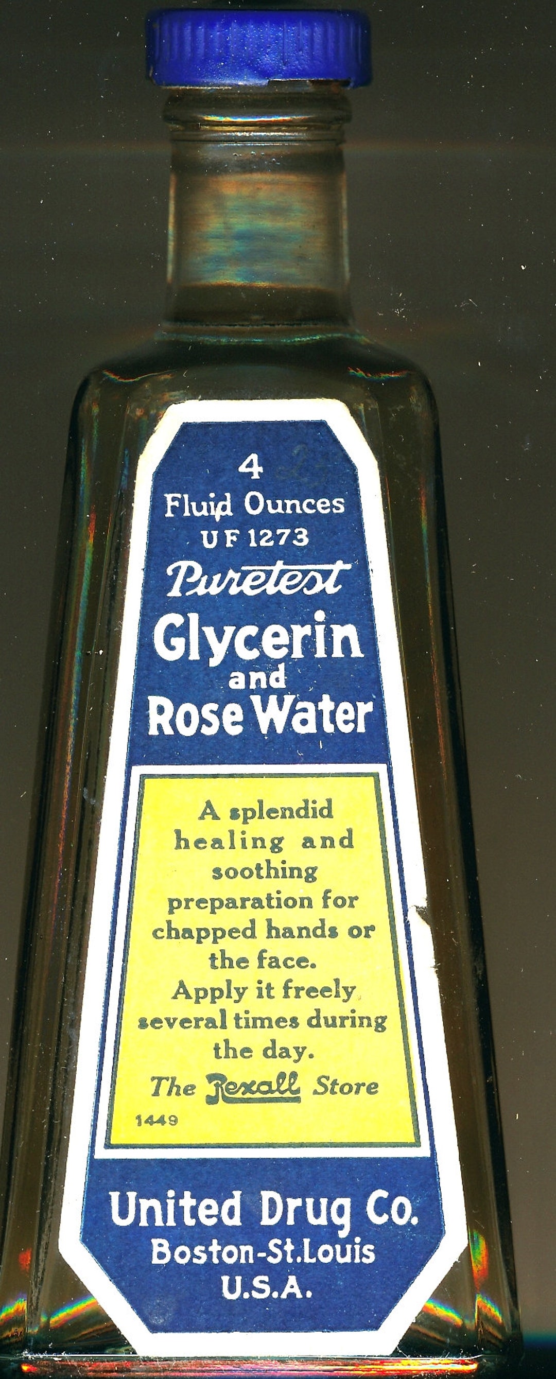 Vintage Antique Puretest Glycerin and Rose Water 4 Oz by United Drug ...