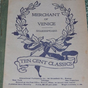 Il mercante di Venezia Shakespeare stampato da Educational Pub. 1898