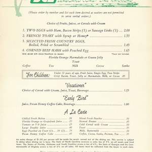 Menu wagonu restauracyjnego: Menu śniadaniowe Seaboard Coast Line