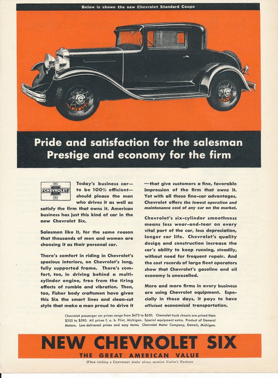 5 Vintage Magazine Ads for Chevrolet in the 1930's - Etsy
